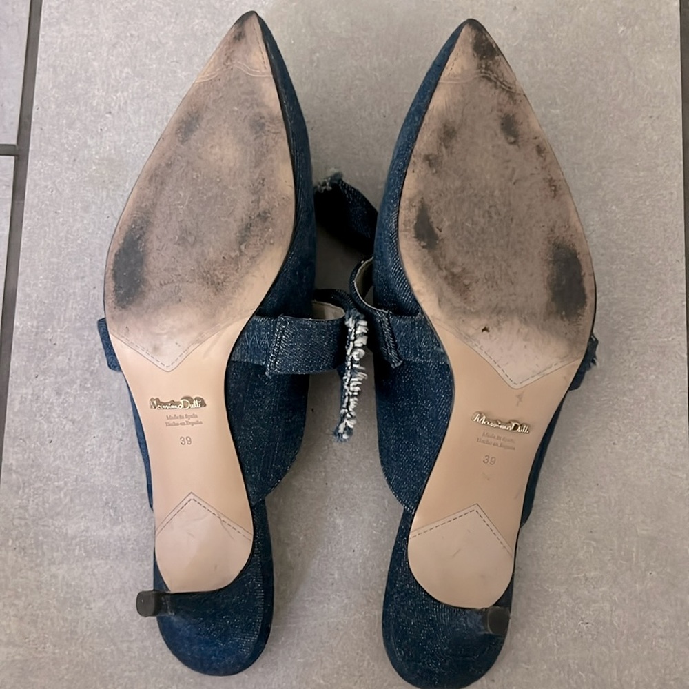 Massimo Dutti Women's Dark Blue Denim Pointed Toe Mule with Bow - Picture 3 of 5